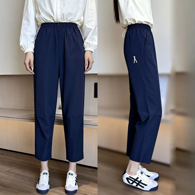 夏季热销2025薄款冰丝裤速干防晒哈伦裤女宽松显瘦运动八分裤大码