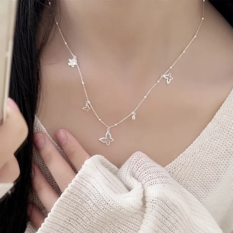 坠链均925银 蝴蝶珍珠吊坠项链女款2025新款爆款温柔高级感锁骨链