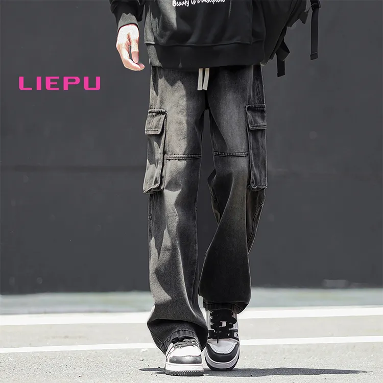 猎璞直筒工装牛仔裤男潮流复古宽松阔腿长裤秋冬美式百搭男士裤子