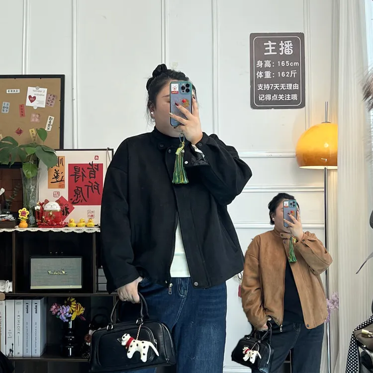 YZJ【奶芙夹克】大码秋季韩版立领宽松慵懒风百搭纯色长袖极简外套