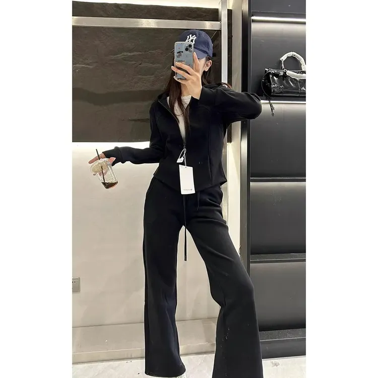 黑色连帽卫衣套装女加厚深秋初冬穿搭一整套休闲运动服两件套女S