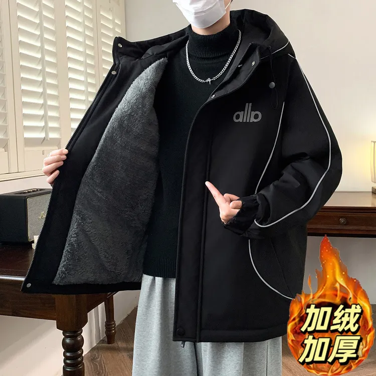 加绒外套男款冬季百搭学院风派克棉服学生冬装夹克青少年棉衣男装