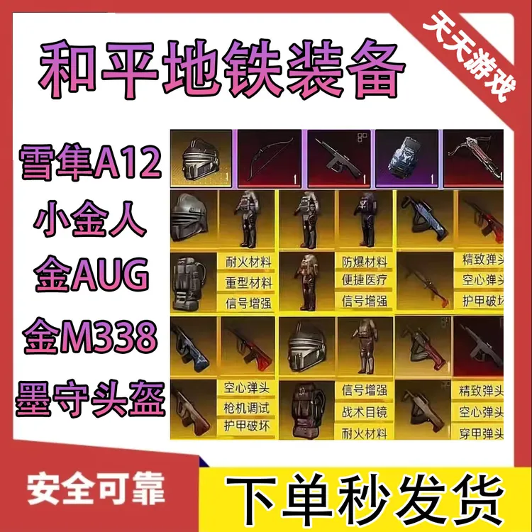 和平精英地铁逃生装备雪隼大龙轩辕小金人金枪墨守头盔七级套AUG