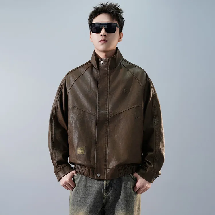 彦正春秋新款皮衣外套男潮牌痞帅休闲宽松机车服PU皮立领夹克上衣