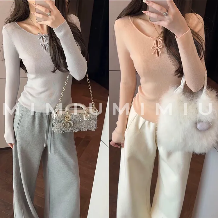 【mimius】P 全羊毛48支蝴蝶结镂空修身打底衫  WG10152