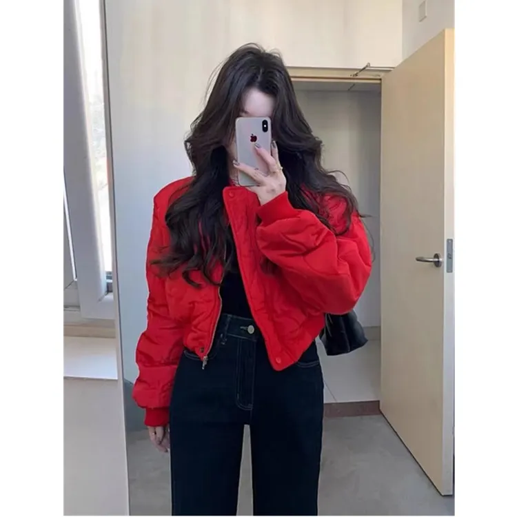 菱格棒球服服女款2025新款冬季独特超好看棉袄小个子短款棉衣棉服