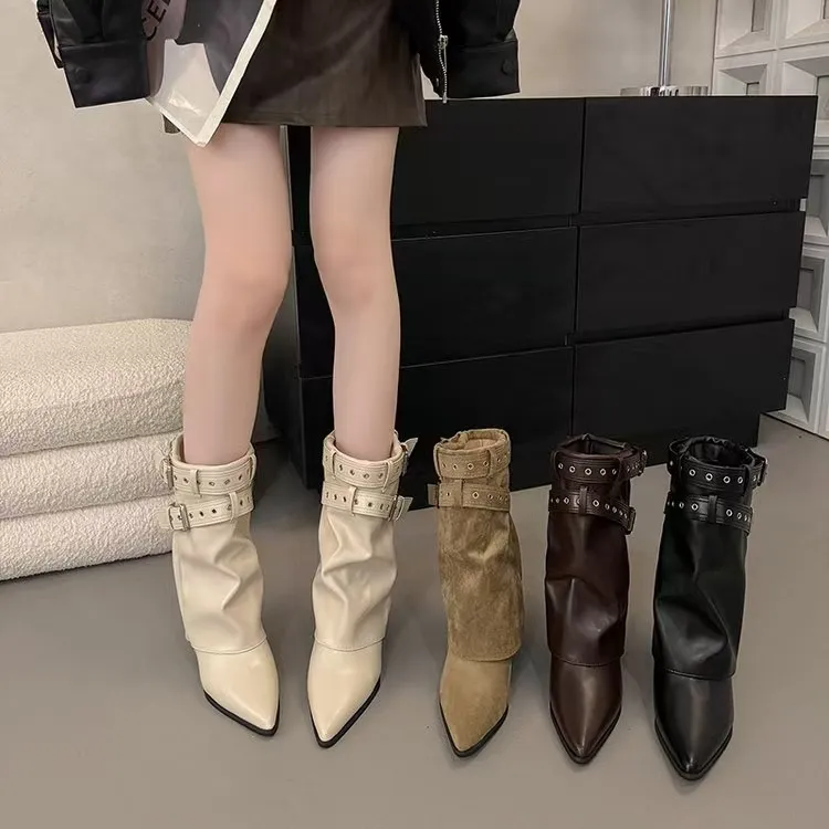 时装靴高跟长靴百搭中筒女靴瘦瘦靴细跟单靴高筒粗跟