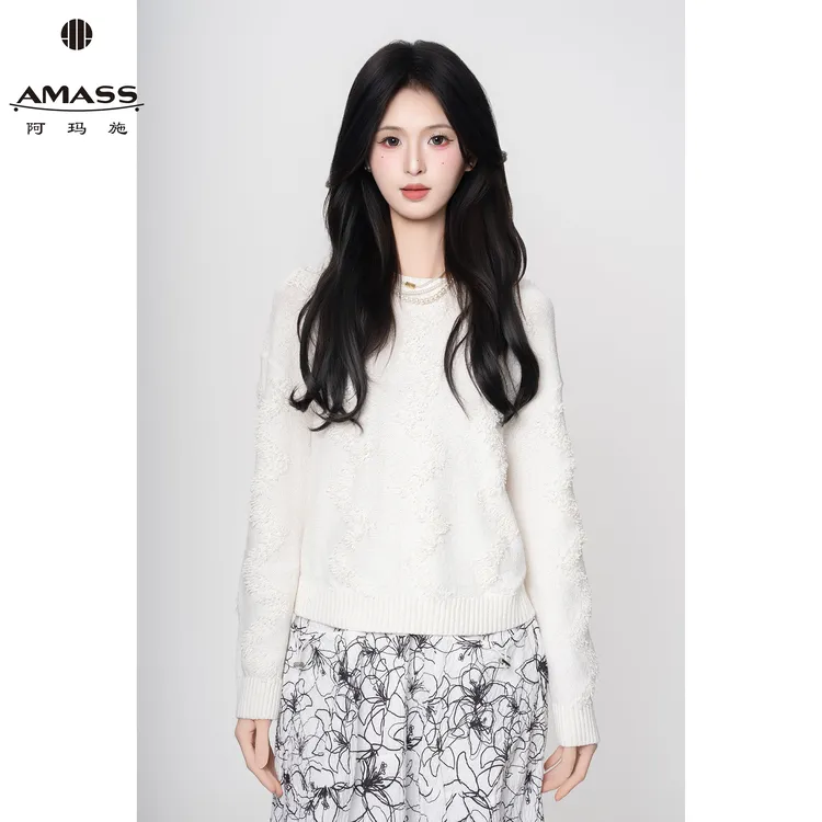 AMASS/阿玛施春季新款千金风圆领时尚气质套头百搭针织衫女538046