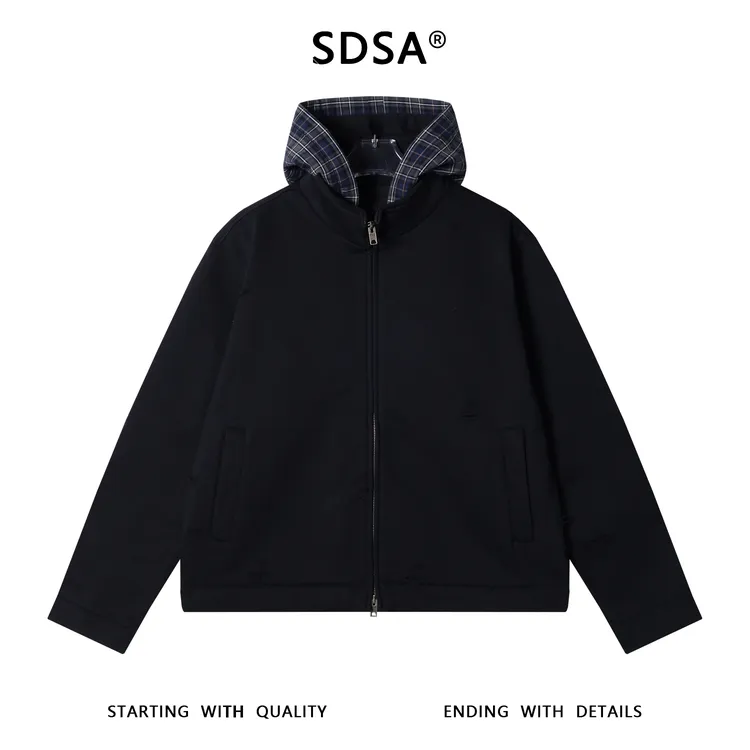 SDSA男士秋冬新款痞帅男装时尚拼接磨破立领拉链连帽卫衣时尚外套