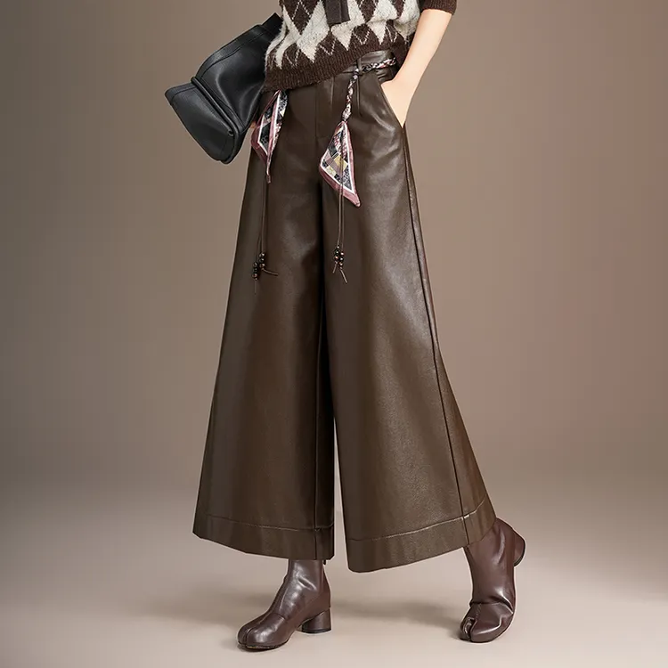 PU皮裤阔腿裤女秋冬2025新款时尚外穿九分裤宽松显瘦休闲靴裤女裤