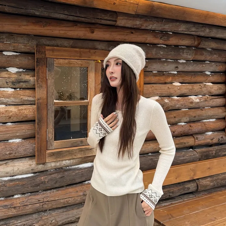 Moprobably李予诺「雅袖」时尚撞色袖口提花2/45支针织衫L5476034