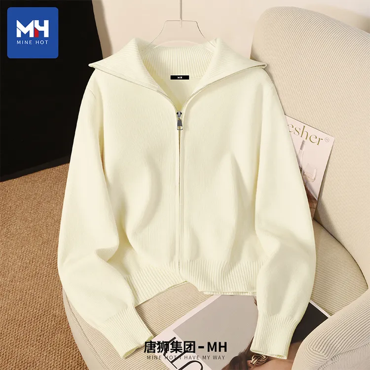 唐狮集团MH针织开衫女款秋季新款韩版设计感修身翻领拉链外套x