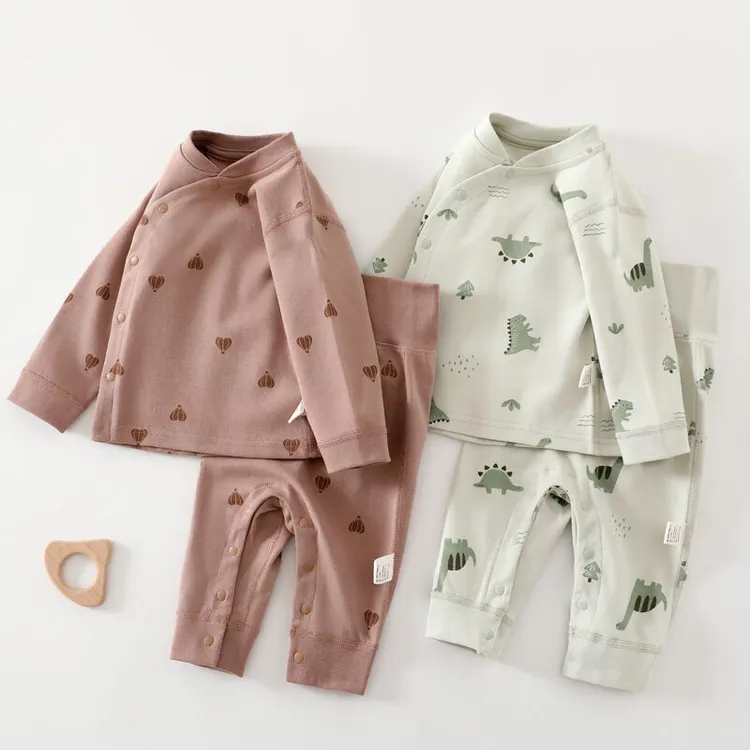 【裆部可开】春秋婴儿高腰护肚套装纯棉新生儿秋衣裤偏襟宝宝睡衣