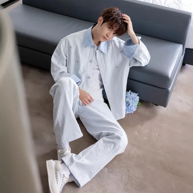 CHICERRO西西里男装设计感牛仔套装男高级感秋季男生酷帅穿搭套装