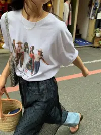  【Halo】韩国mood复古时尚女孩印花圆领短袖T恤美式复古宽松上衣 