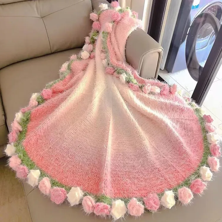 毛毯尖角玫瑰花束毯子钩织铃兰手工礼物编织diy毛线材料包送女友