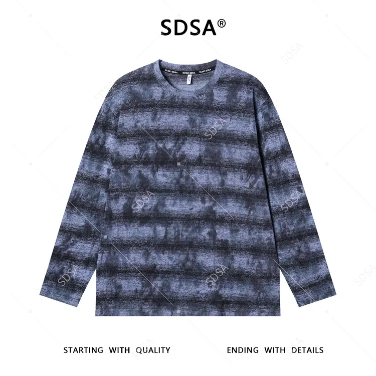 SDSA男士秋冬新款痞帅男装潮牌扎染条纹圆领长袖T恤休闲舒适上衣
