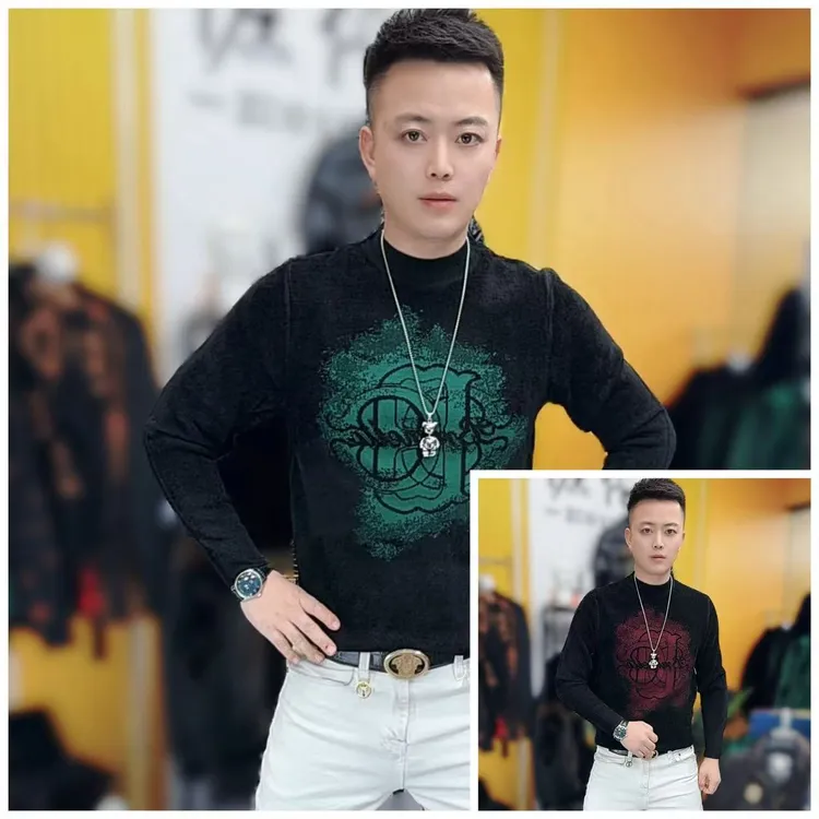 Z03冬季新款潮流男士高品质提花修身长袖时尚针织毛衣