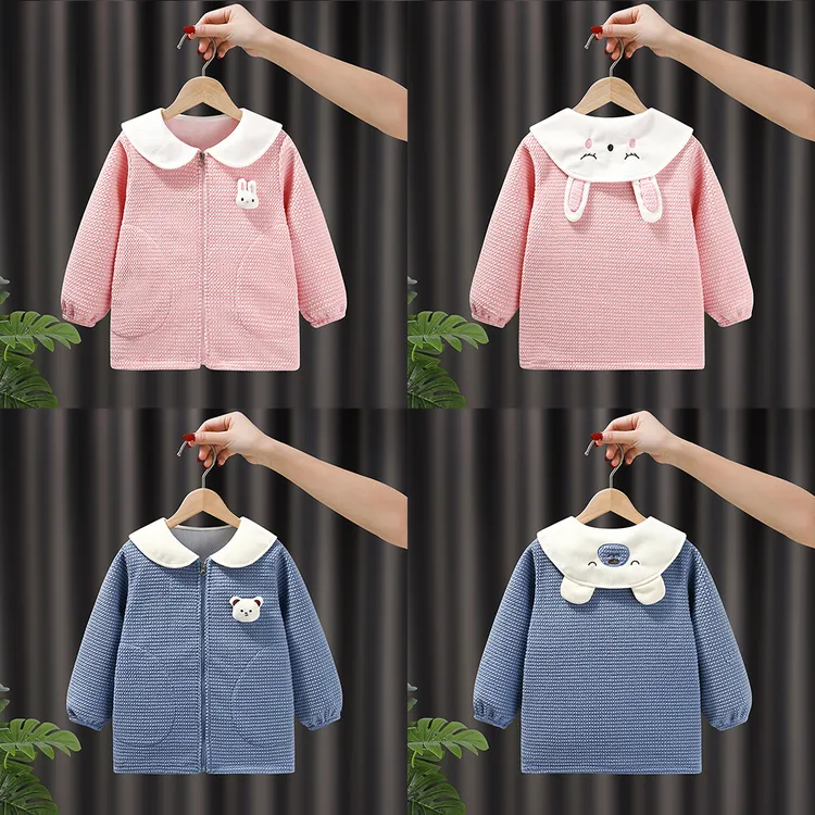 秋冬儿童罩衣防脏正穿罩衣中大童套棉服护衣拉链款外套幼儿园围裙