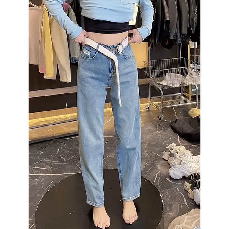 2025春季新款大码小个子高腰显瘦牛仔裤女弹力窄版宽松直筒拖地裤