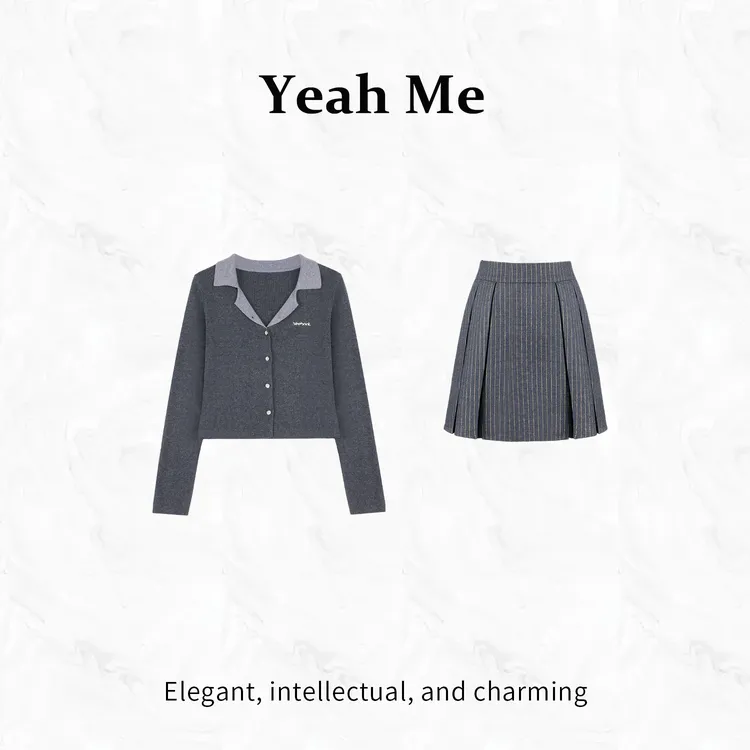 Yeah Me/也觅【温莎学院】秋季新款休闲学院风气质百搭半身裙套装女