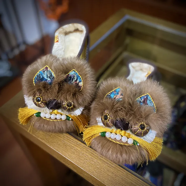 锦琛布鞋冬款圆头缝制加绒保暖厚底透气布鞋新中式国风手工虎头鞋