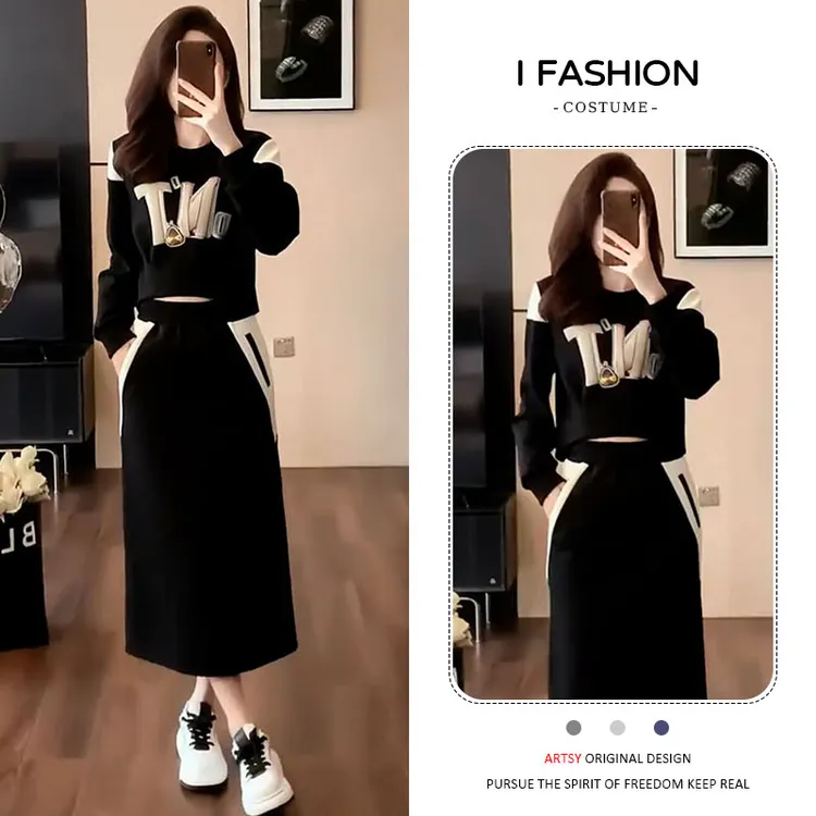 时尚运动服套装女2025春秋季新款小个子显瘦卫衣+半身裙两件套潮