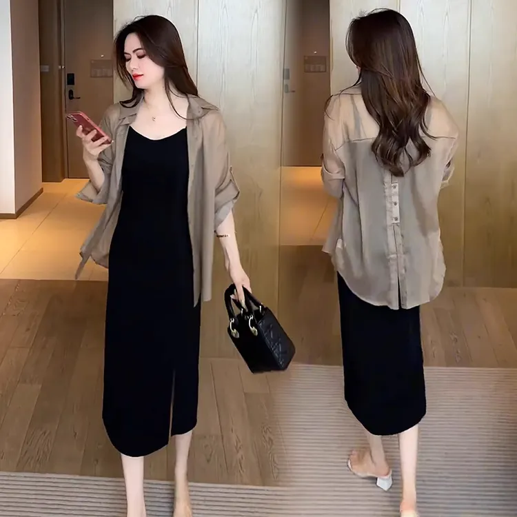 时尚洋气套装裙女2025夏季新款气质显瘦防晒开衫吊带连衣裙两件套