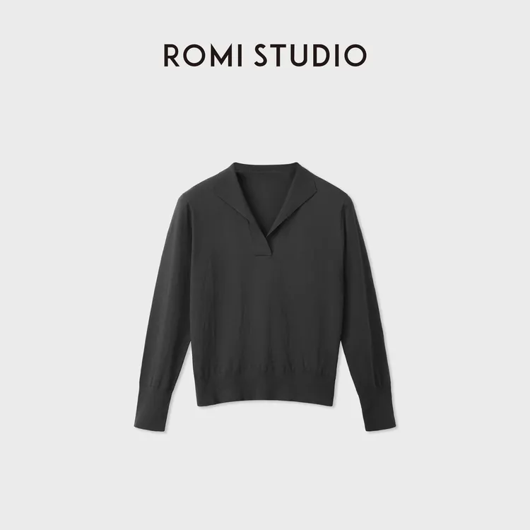 ROMI STUDIO羊绒+新疆棉轻薄半开襟小翻领中古长袖上衣RWDAS64567