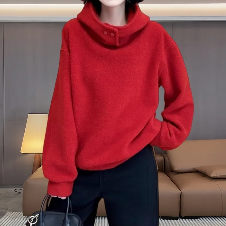 韩版设计感雪花绒连帽卫衣女秋冬松弛慵懒宽松显瘦保暖百搭上衣