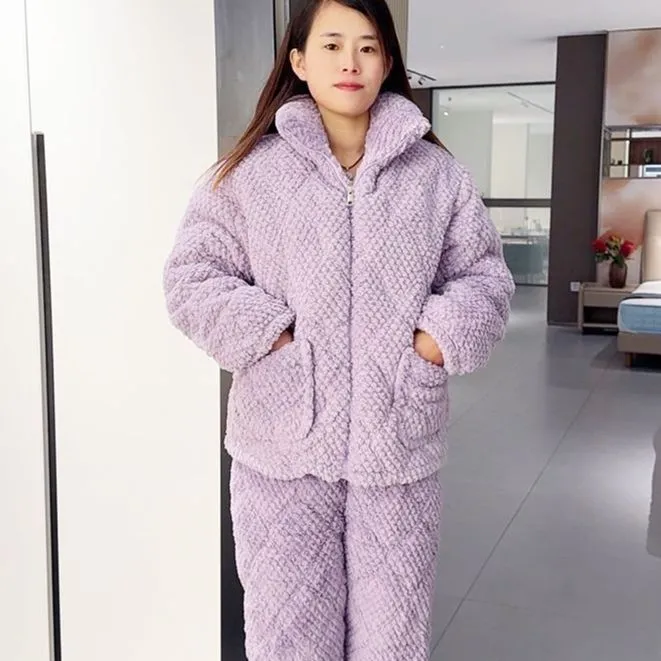 老年人睡衣棉袄特厚加绒睡衣超厚三层夹棉保暖家居服可外穿妈妈款