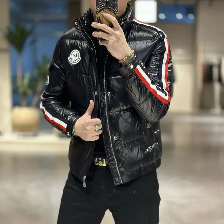 2025新款潮牌男士羽绒服冬季时尚重工刺绣亮面立领外套保暖潮8809