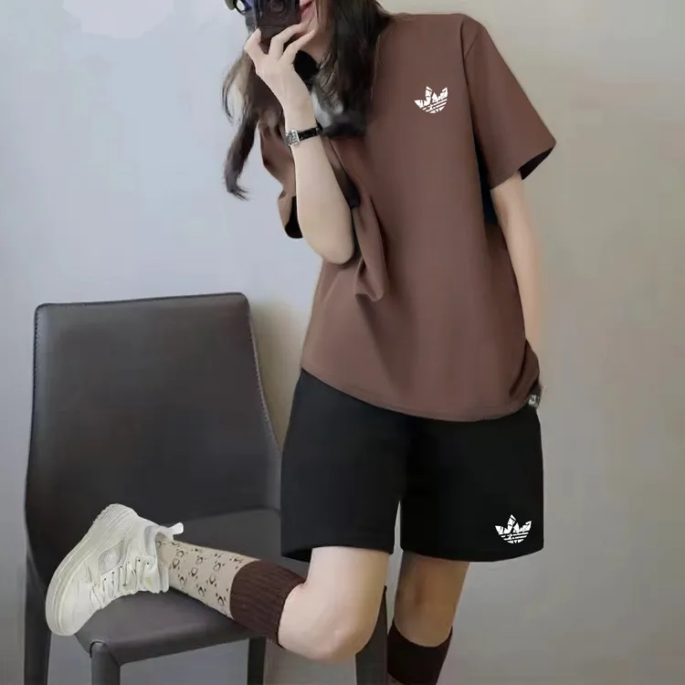 正品奥莱夏季短袖短裤T恤时尚套装情侣舒适青春活力校园风女装