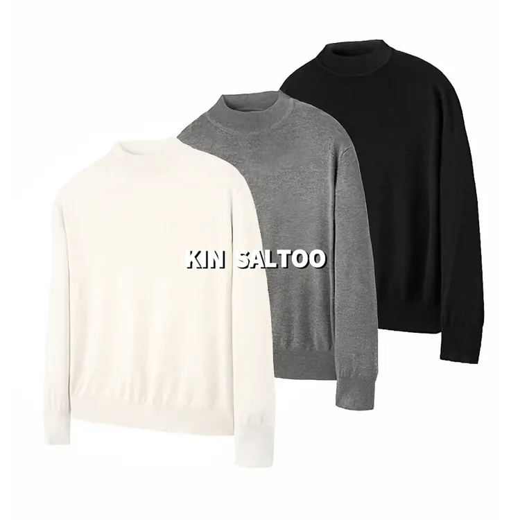 KIN SALTOO"半高领BC"厚款半高领老钱风长袖衫纯色上衣针织毛衣