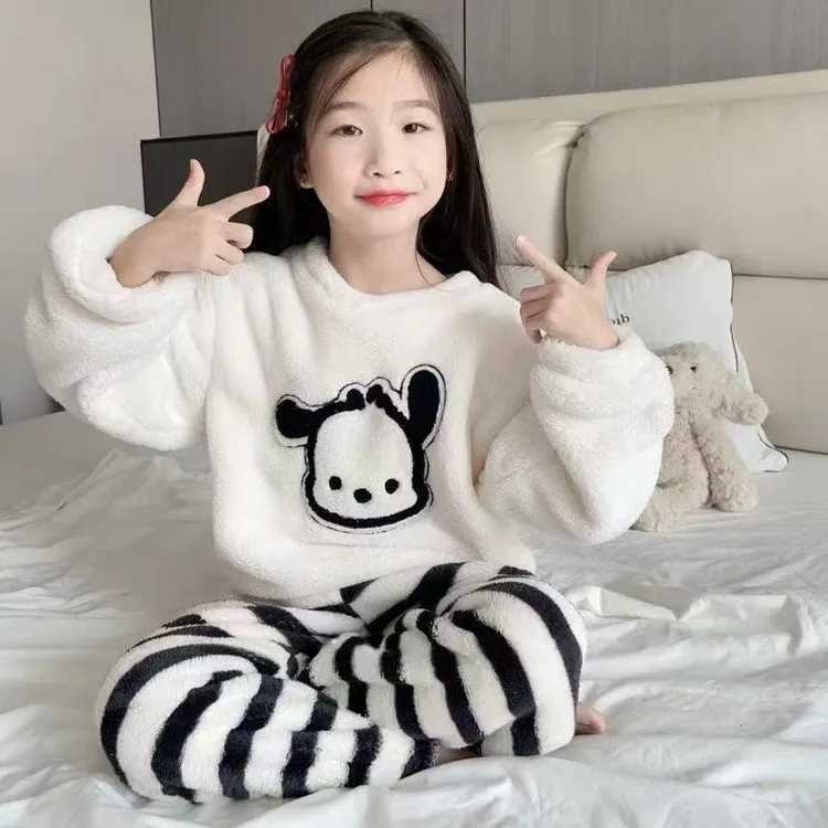 儿童睡衣套装加绒加厚男女童中大童保暖家居服秋冬季两件套亲子款