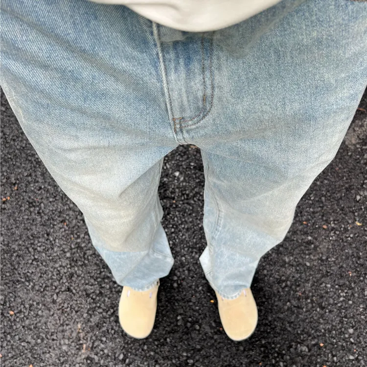 直筒微宽松水洗做旧复古牛仔裤百搭休闲牛仔裤