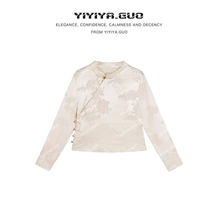 yiyiya.Guo艺艺吖【蝶恋花】提花冠乐绉浮雕长袖上衣080064SS52