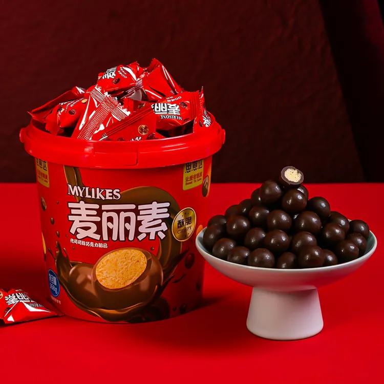 【60颗1桶】糖大叔麦丽素桶装年货零食糖果巧克力豆儿童休闲零食