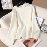 她池2025秋装新款女装镂空优雅宽松款落肩一字领针织衫T53D0011Z