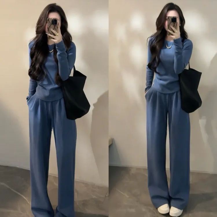 巨好看冬装一整套韩系时尚休闲运动加厚德绒圆领卫衣阔腿裤两件套