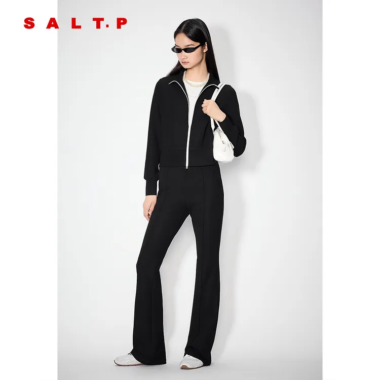 SALT.P可颜时尚休闲黑色立翻领外套2025秋季新款