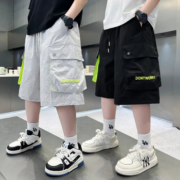 男童工装中裤夏季薄款2025儿童夏装休闲短裤大童男孩过膝七分裤潮