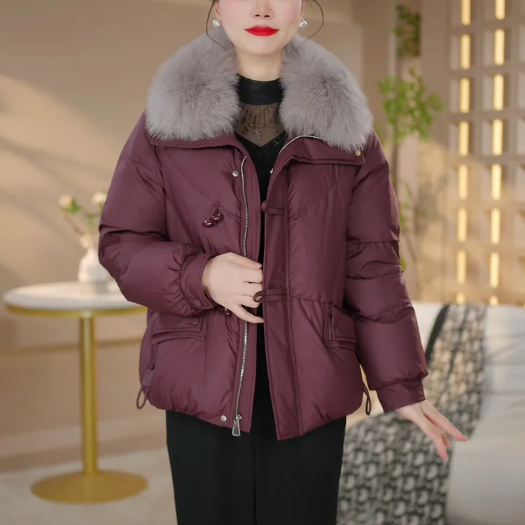 高档真狐狸毛领羽绒服女2025年冬季洋气时尚加厚保暖白鸭绒外套