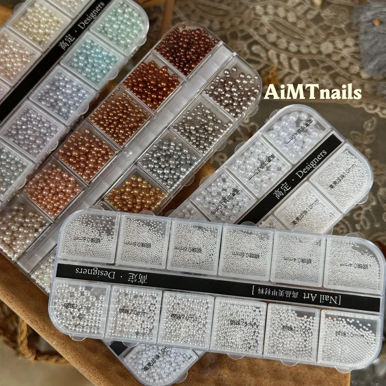 倩歆华涛新品小珍珠1-6mm高亮12格套盒DIY指甲装饰材料美甲饰品