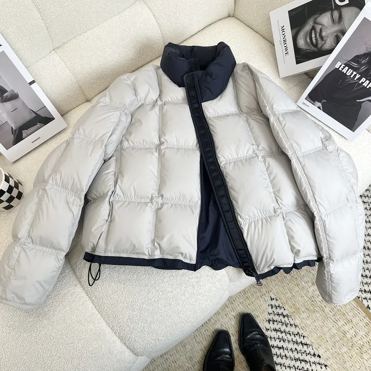 棉衣棉服女短款2025新款撞色拼接方块立领面包服小个子时尚冬外套