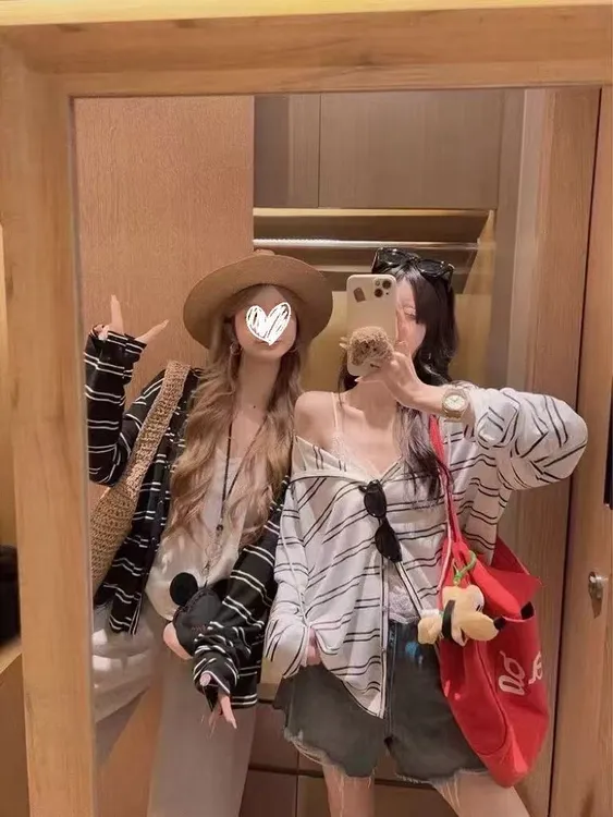 现货！【开衫3.0版本！冷感纤维！条纹长袖T恤/连帽开衫防晒条纹长袖】