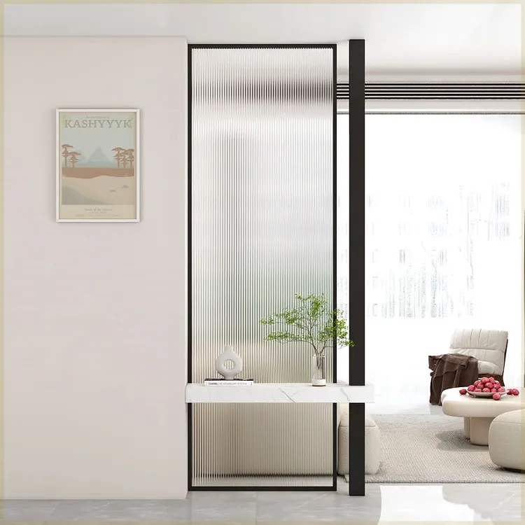 现代简约长虹超白玻璃屏风隔断办公客厅立柱岩板玄关洗手台遮挡墙