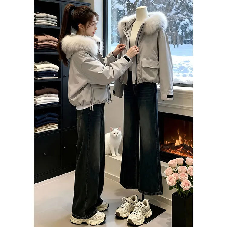 兹伊翰【暮色漫游】工装风高级感毛领外套2026冬季新款显瘦保暖棉服