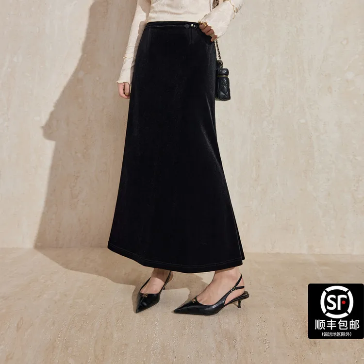 蓝语大码女装2025秋季常规款优雅女金丝高腰秋季百褶裙半身裙复古