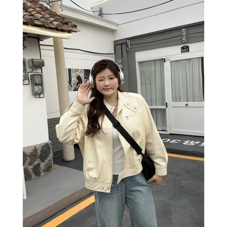 大码女装秋冬新款遮肉显瘦宽松皮衣夹克外套女大码微胖mm百搭上衣